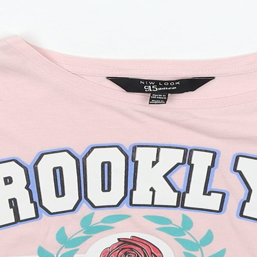 New Look Girls Pink Cotton Basic T-Shirt Size 10-11 Years Round Neck Pullover - Brooklyn New York