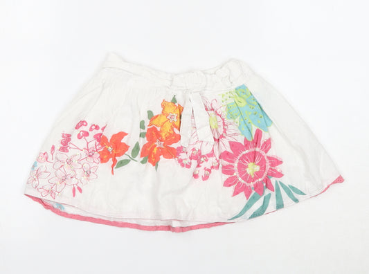 Uttam Kids Girls White Floral Cotton A-Line Skirt Size 5-6 Years Regular Pull On