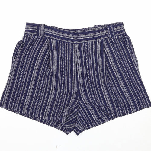 New Look Womens Blue Striped Polyester Basic Shorts Size 8 Regular Pull On