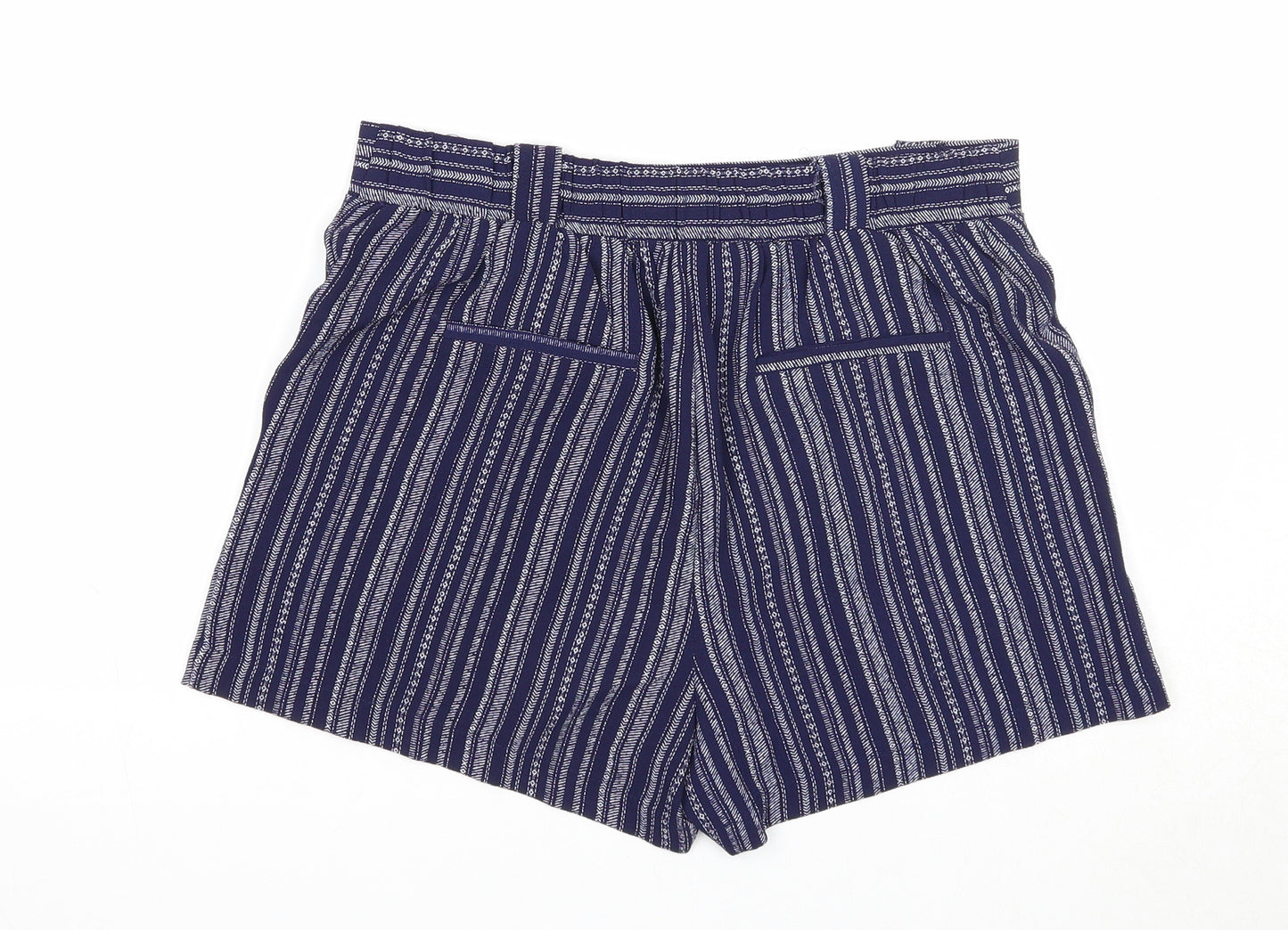 New Look Womens Blue Striped Polyester Basic Shorts Size 8 Regular Pull On