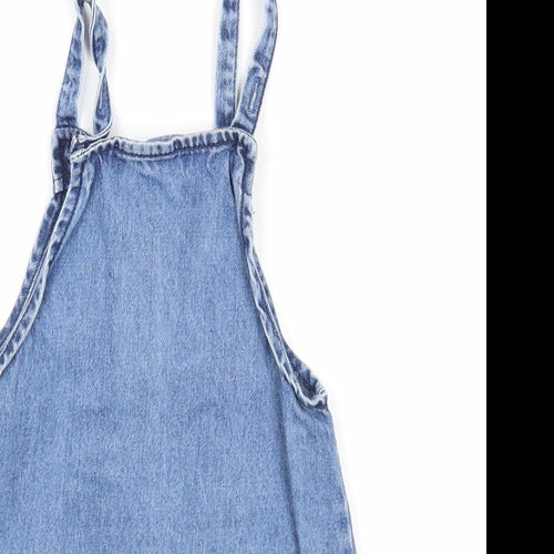 NEXT Girls Blue Cotton Pinafore/Dungaree Dress Size 2-3 Years Square Neck Pullover