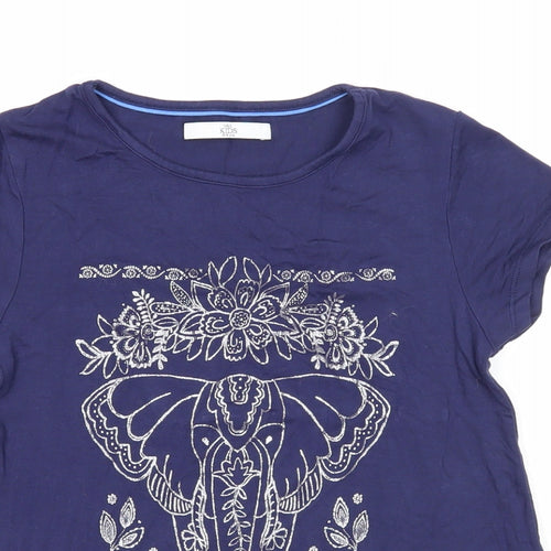 Marks and Spencer Girls Blue Viscose Basic T-Shirt Size 8-9 Years Round Neck Pullover - Elephant