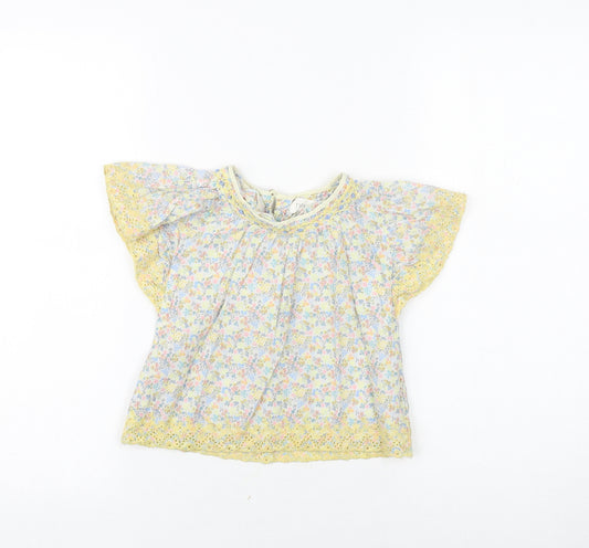 NEXT Girls Multicoloured Floral 100% Cotton Basic Blouse Size 2-3 Years Round Neck Button
