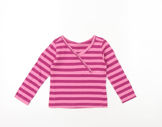 Preworn Girls Pink Striped 100% Cotton Basic T-Shirt Size 2 Years V-Neck Pullover