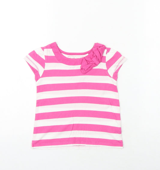 NEXT Girls Pink Striped 100% Cotton Basic T-Shirt Size 2-3 Years Round Neck Pullover