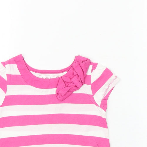NEXT Girls Pink Striped 100% Cotton Basic T-Shirt Size 2-3 Years Round Neck Pullover