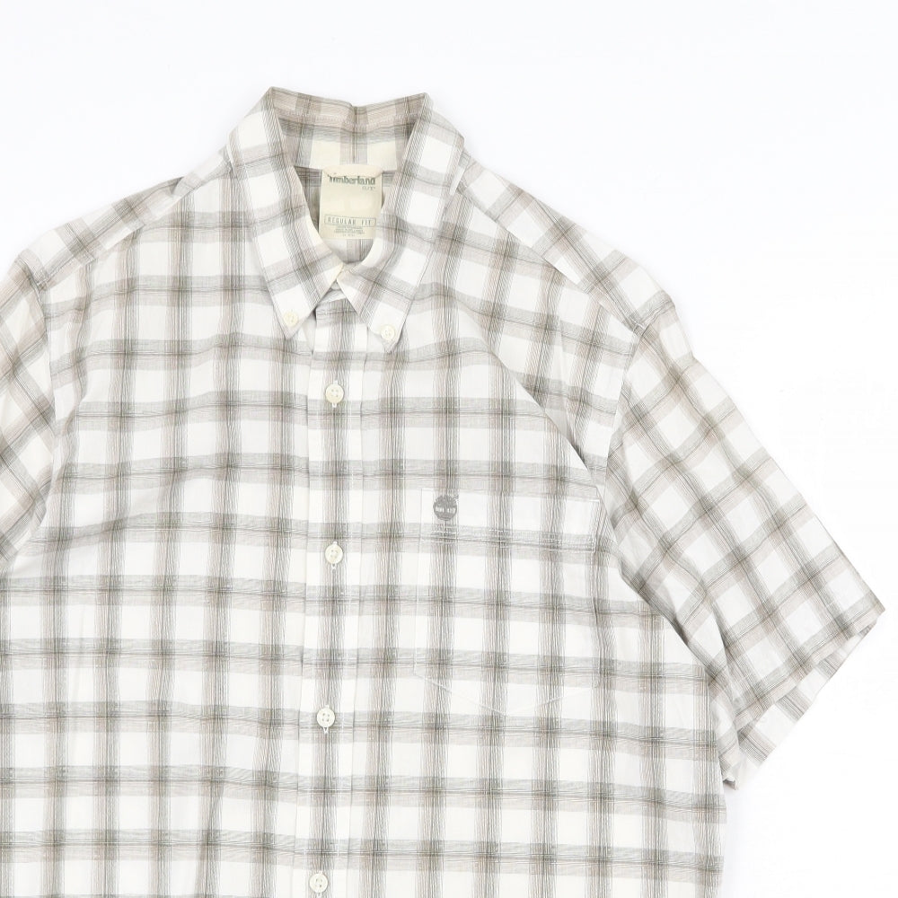 Timberland Mens Beige Plaid Cotton Button-Up Size S Collared Button