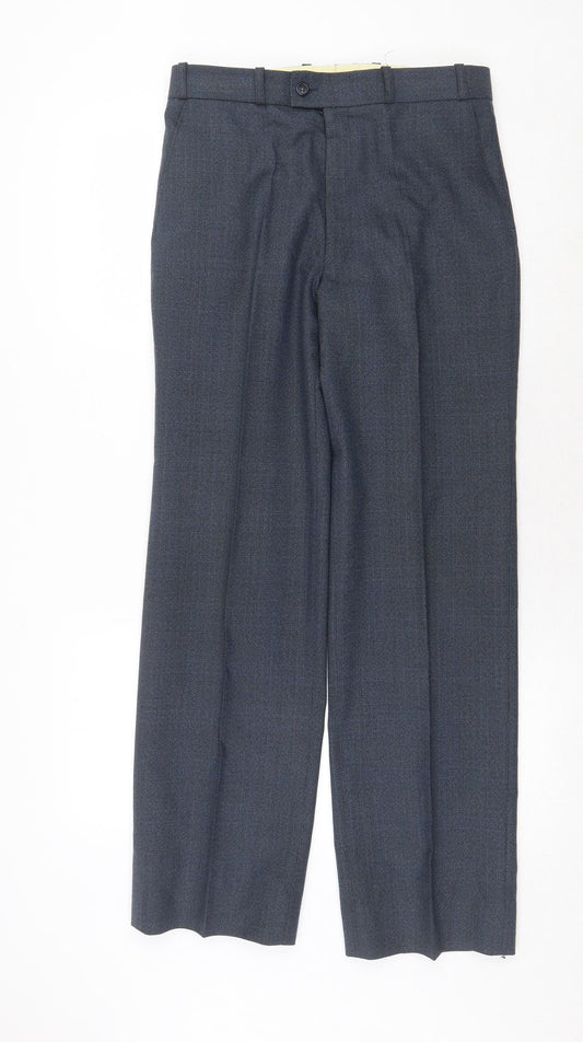 John Oliver Mens Blue Plaid Polyester Trousers Size 30 in Regular Zip