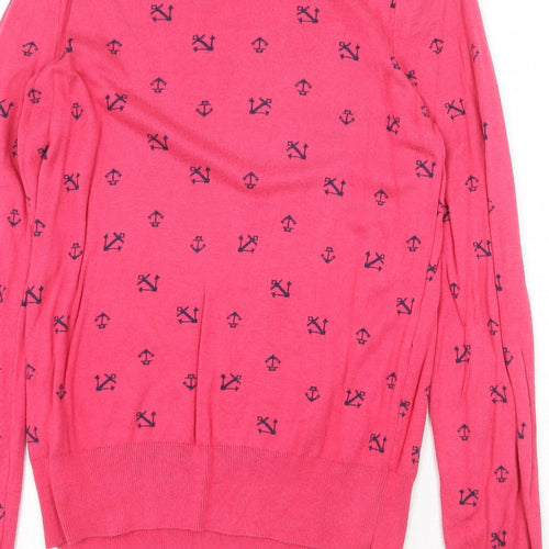 Animal Womens Pink Round Neck Geometric Cotton Pullover Jumper Size 10 - Anchor