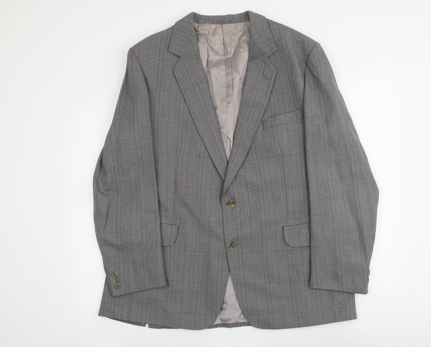 Magee Mens Grey Check Wool Jacket Suit Jacket Size XL Regular