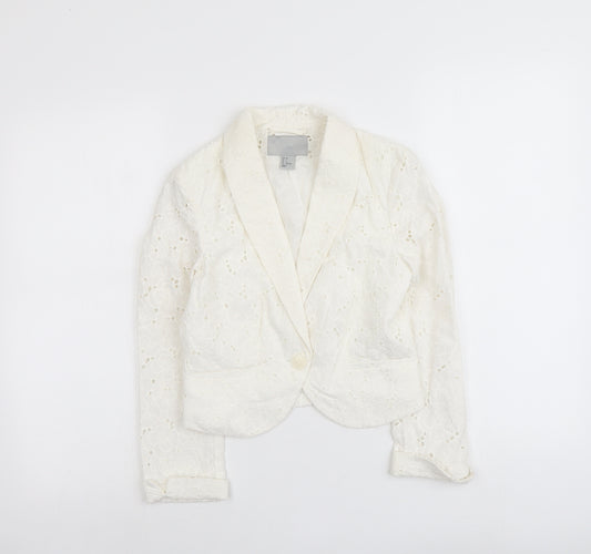 H&M Womens Ivory Floral Polyester Jacket Blazer Size 4