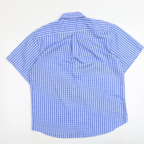 Jack & Danny's Mens Blue Geometric Polyester Button-Up Size XL Collared Button