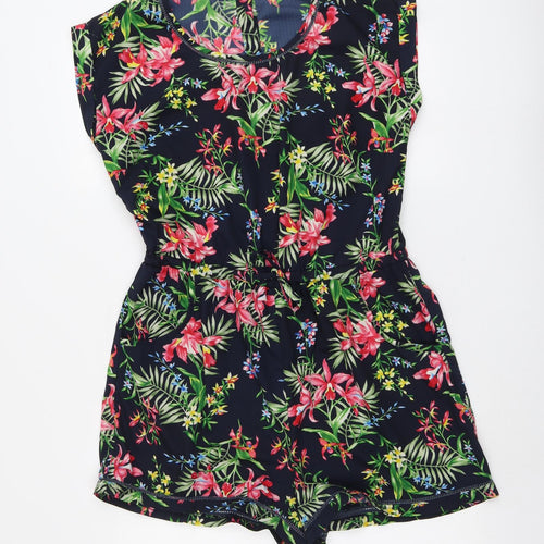 Brave Soul Womens Multicoloured Floral Polyester Bodysuit One-Piece Size L Button