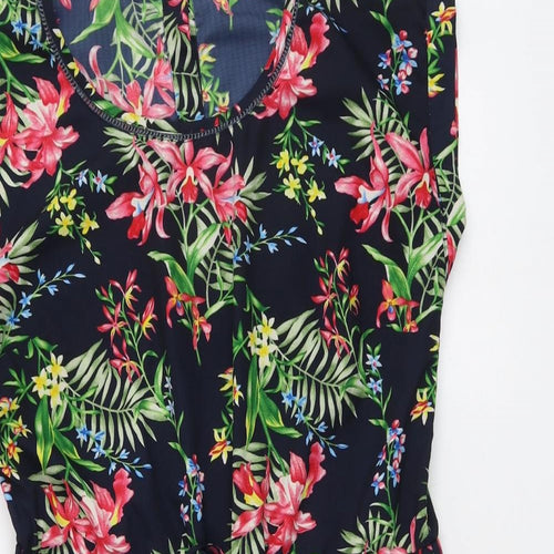 Brave Soul Womens Multicoloured Floral Polyester Bodysuit One-Piece Size L Button