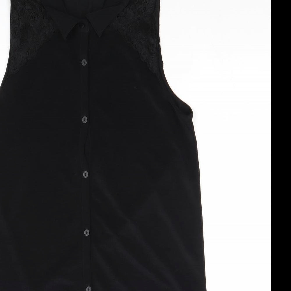 H&M Girls Black Polyester Basic Button-Up Size 16 Years Collared Button
