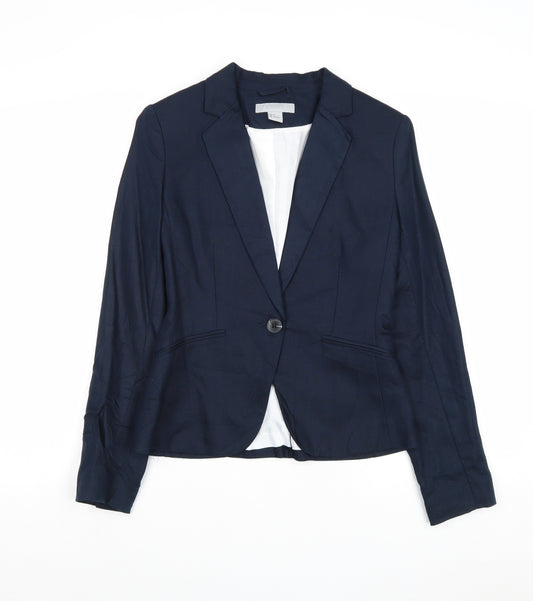 H&M Womens Blue Linen Jacket Blazer Size 10