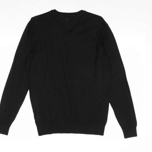 Preworn Mens Black V-Neck Cotton Pullover Jumper Size M Long Sleeve