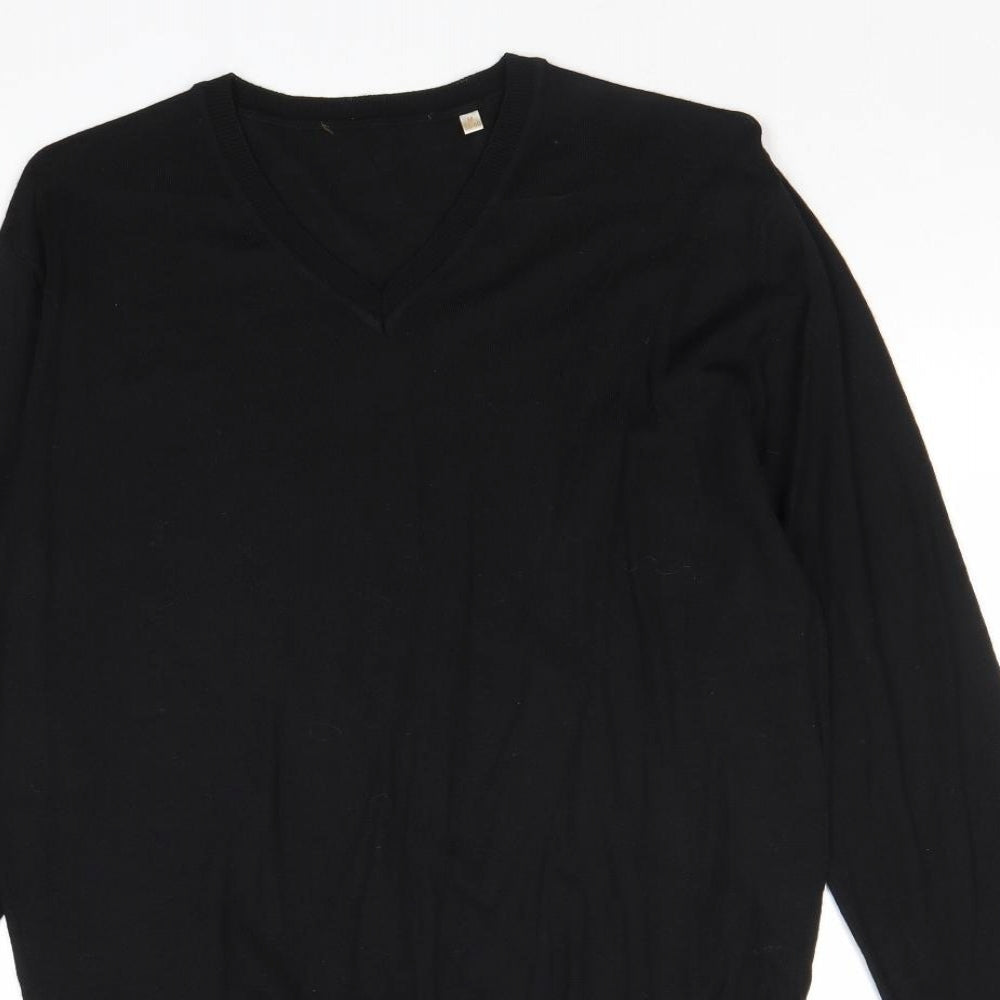 Preworn Mens Black V-Neck Cotton Pullover Jumper Size M Long Sleeve