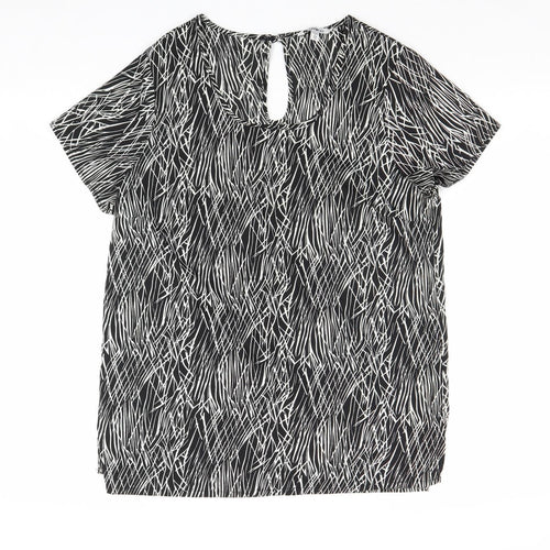 PEP&CO Womens Black Geometric Polyester Basic Blouse Size 12 Round Neck
