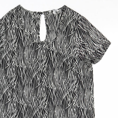 PEP&CO Womens Black Geometric Polyester Basic Blouse Size 12 Round Neck