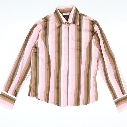 Alessandro Mens Pink Striped 100% Cotton Dress Shirt Size M Collared Button