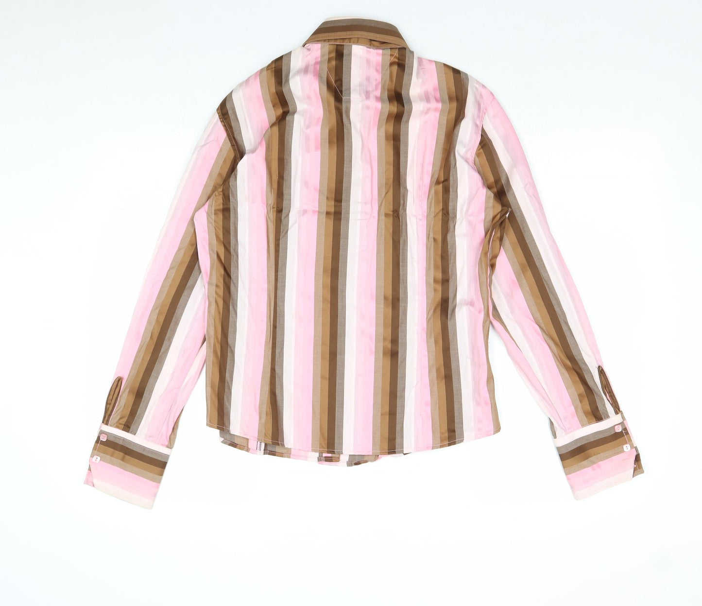 Alessandro Mens Pink Striped 100% Cotton Dress Shirt Size M Collared Button