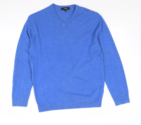 Thomas Nash Mens Blue V-Neck Acrylic Pullover Jumper Size S Long Sleeve
