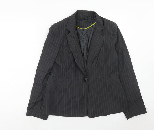 George Womens Grey Striped Polyester Jacket Blazer Size 16