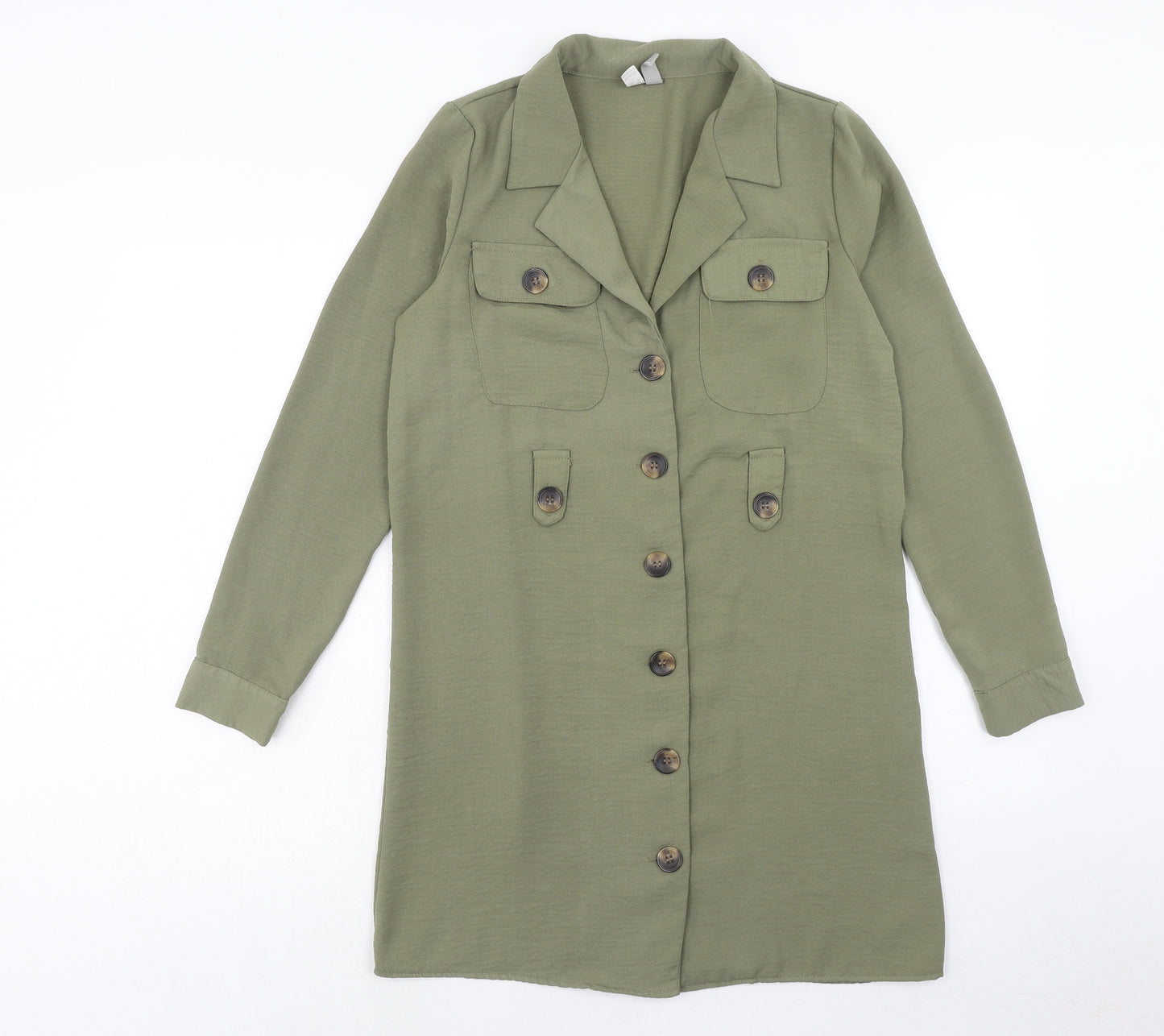 ASOS Womens Green Polyester Jacket Dress Size 6 Collared Button