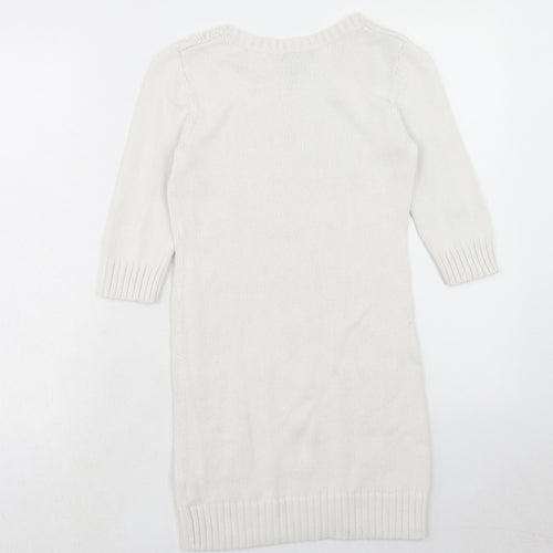 Gap Girls White Cotton Jumper Dress Size 8-9 Years Round Neck Pullover