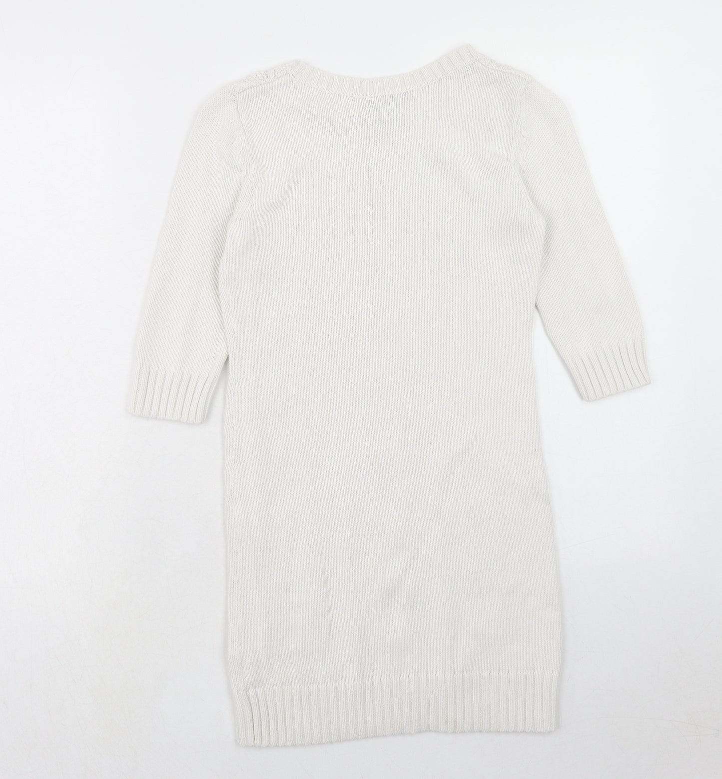 Gap Girls White Cotton Jumper Dress Size 8-9 Years Round Neck Pullover