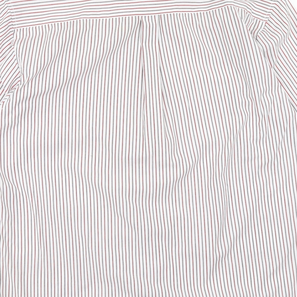 Oak Valley Mens White Striped Polyester Button-Up Size XL Collared Button
