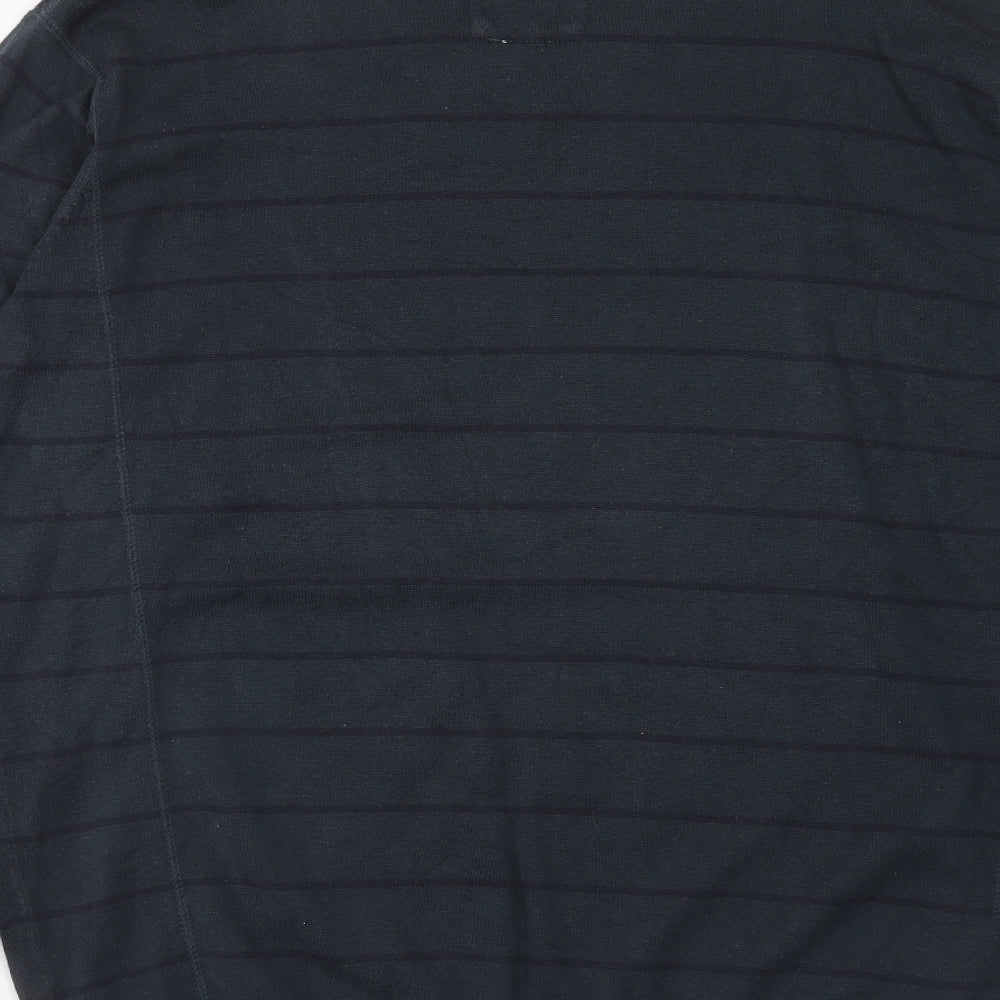 Sand Stone Mens Blue V-Neck Striped Cotton Pullover Jumper Size L Long Sleeve