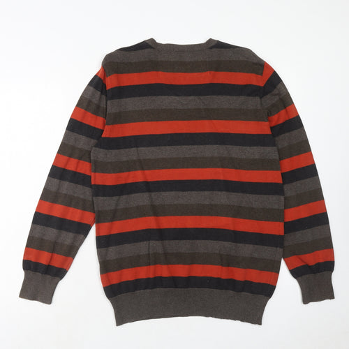 RJR.John Rocha Mens Multicoloured V-Neck Striped Cotton Pullover Jumper Size S Long Sleeve
