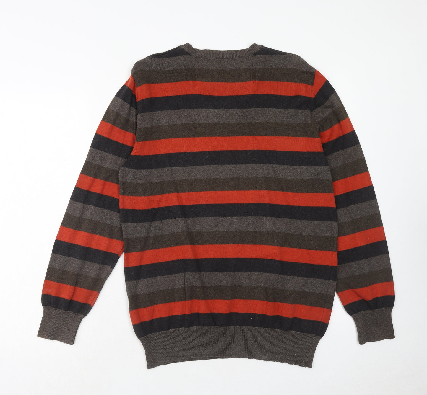 RJR.John Rocha Mens Multicoloured V-Neck Striped Cotton Pullover Jumper Size S Long Sleeve