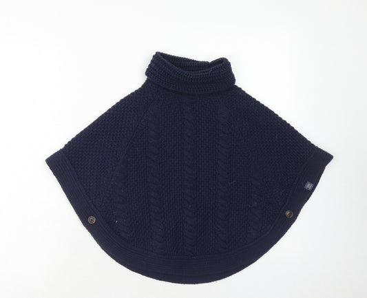 Joules Girls Blue Roll Neck Acrylic Pullover Jumper Size 3-4 Years Button - Poncho