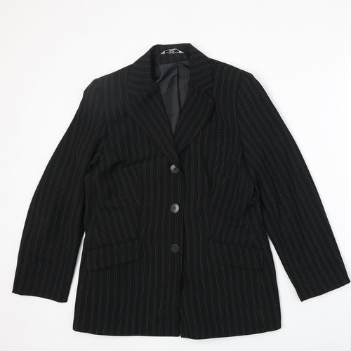 Klass Womens Black Striped Polyester Jacket Blazer Size 12