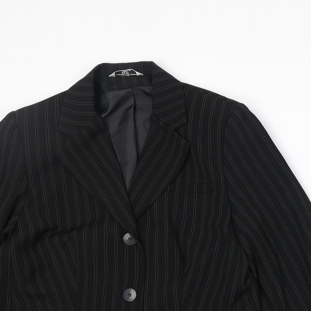 Klass Womens Black Striped Polyester Jacket Blazer Size 12