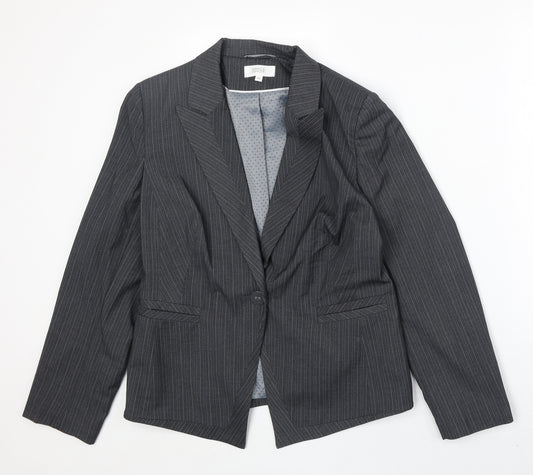 Marks and Spencer Womens Grey Striped Polyester Jacket Blazer Size 16