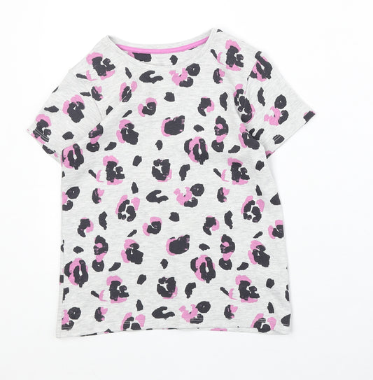 George Girls Grey Animal Print Cotton Basic T-Shirt Size 9-10 Years Round Neck Pullover - Leopard Pattern