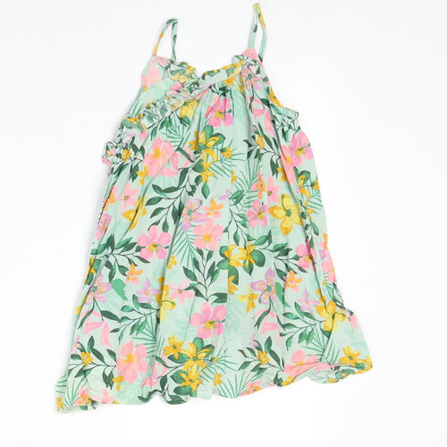 NEXT Girls Green Floral Viscose Tank Dress Size 5 Years Round Neck Pullover