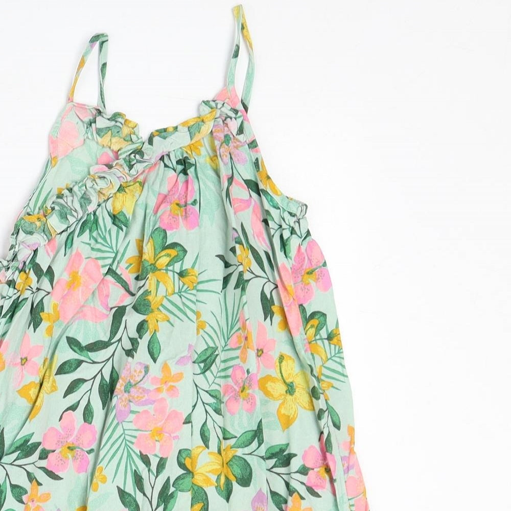 NEXT Girls Green Floral Viscose Tank Dress Size 5 Years Round Neck Pullover