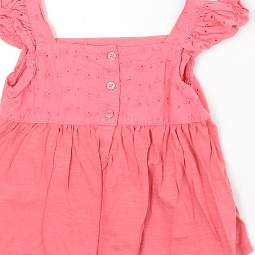 George Girls Pink Cotton Basic Blouse Size 3-4 Years Square Neck Button