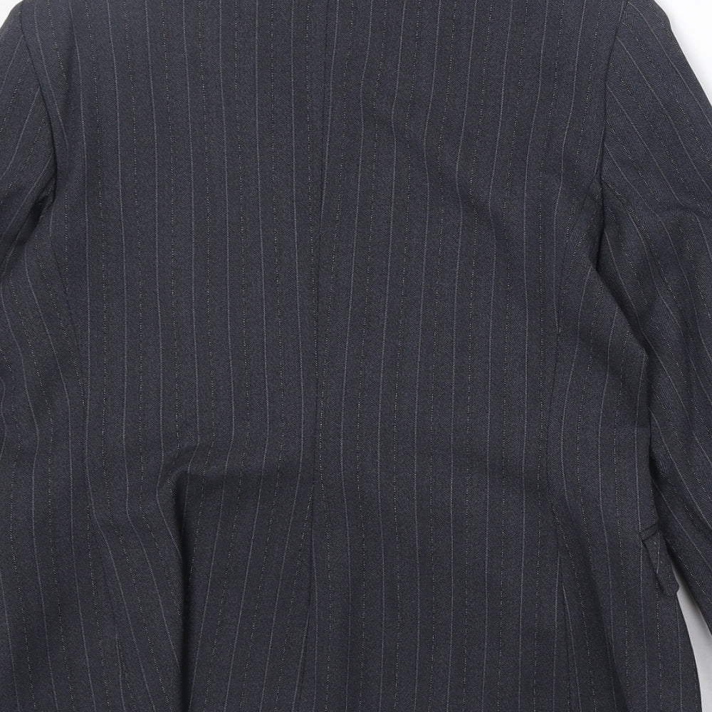 AMARANTO Womens Blue Striped Polyester Jacket Blazer Size 14