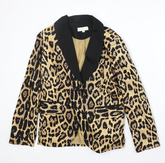 JCL Womens Brown Animal Print Polyester Jacket Blazer Size M - Leopard Pattern