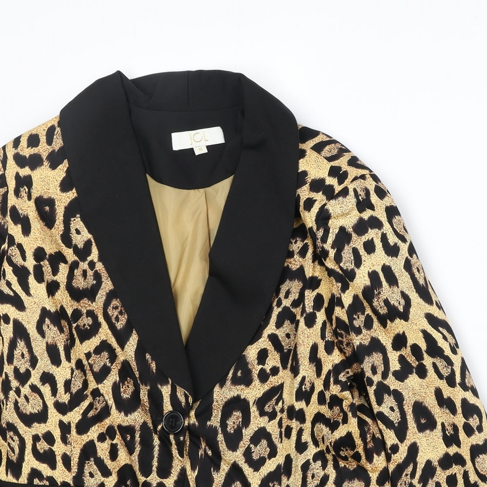 JCL Womens Brown Animal Print Polyester Jacket Blazer Size M - Leopard Pattern