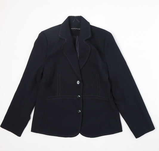 Wardrobe Womens Blue Polyester Jacket Blazer Size 12