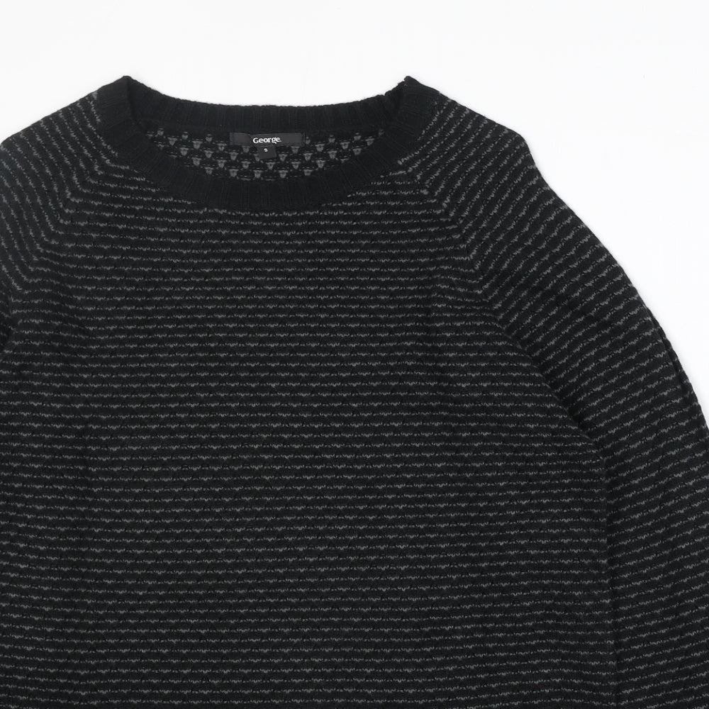George Mens Black Round Neck Acrylic Pullover Jumper Size S Long Sleeve