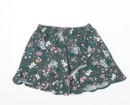 NEXT Girls Green Floral Viscose Flare Skirt Size 8 Years Regular Pull On