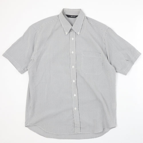 Defined Mens Grey Geometric Polyester Button-Up Size L Collared Button